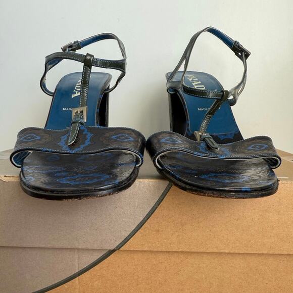 RARE Vintage Prada Blue Floral Chunky Women Heels - SZ 39 1/2 / US 9.5 - Picture 9 of 14